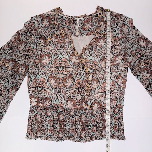 Anthropologie Ruffle Surplice Blouse Open Top Smocked Waist Floral Paisley Pt M - Picture 10 of 16